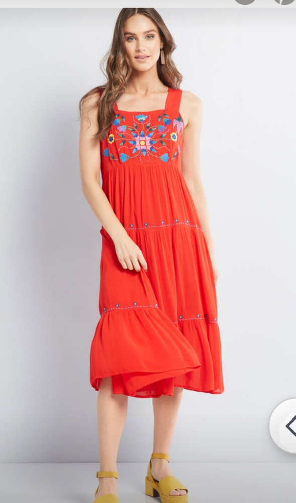 Modcloth Red Embroidered Dress - Picture 2 of 10